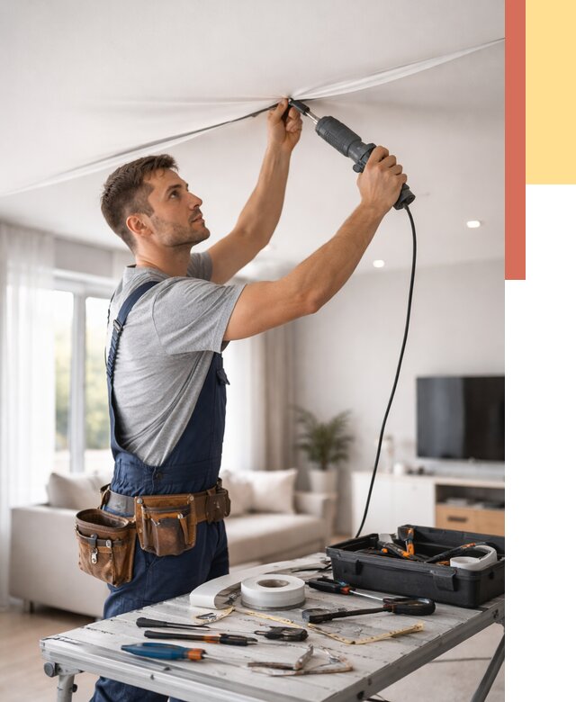 Ремонт натяжных потолков в Топках от 9626 руб. под ключ — ОТДЕЛОЧНИК-Тпк