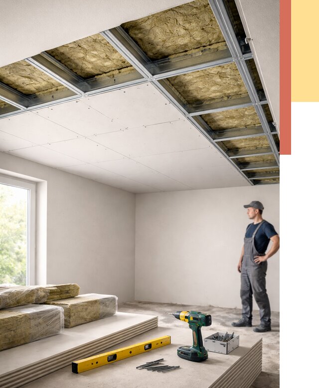 Звукоизоляция потолка ГКЛ в Топках от 963 руб. — монтаж под ключ | ОТДЕЛОЧНИК-Тпк