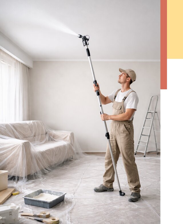 Покраска потолка краскопультом в Топках от 4560 руб. быстро и недорого | ОТДЕЛОЧНИК-Тпк